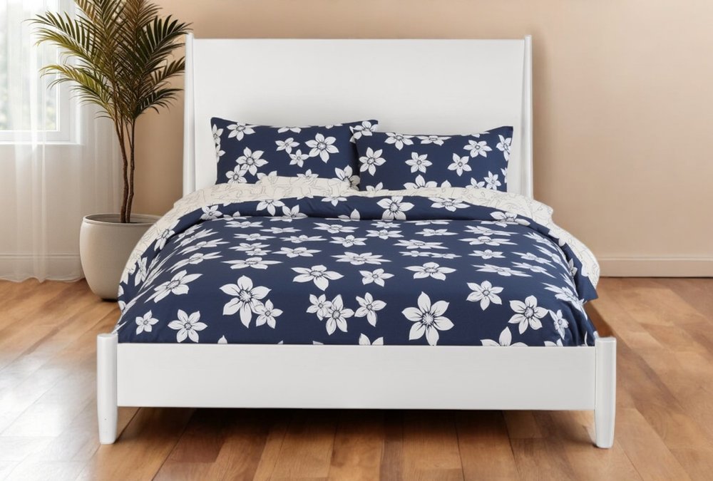 White Solid Wood King Bed Frame - 52" H x 86" W x 81" D