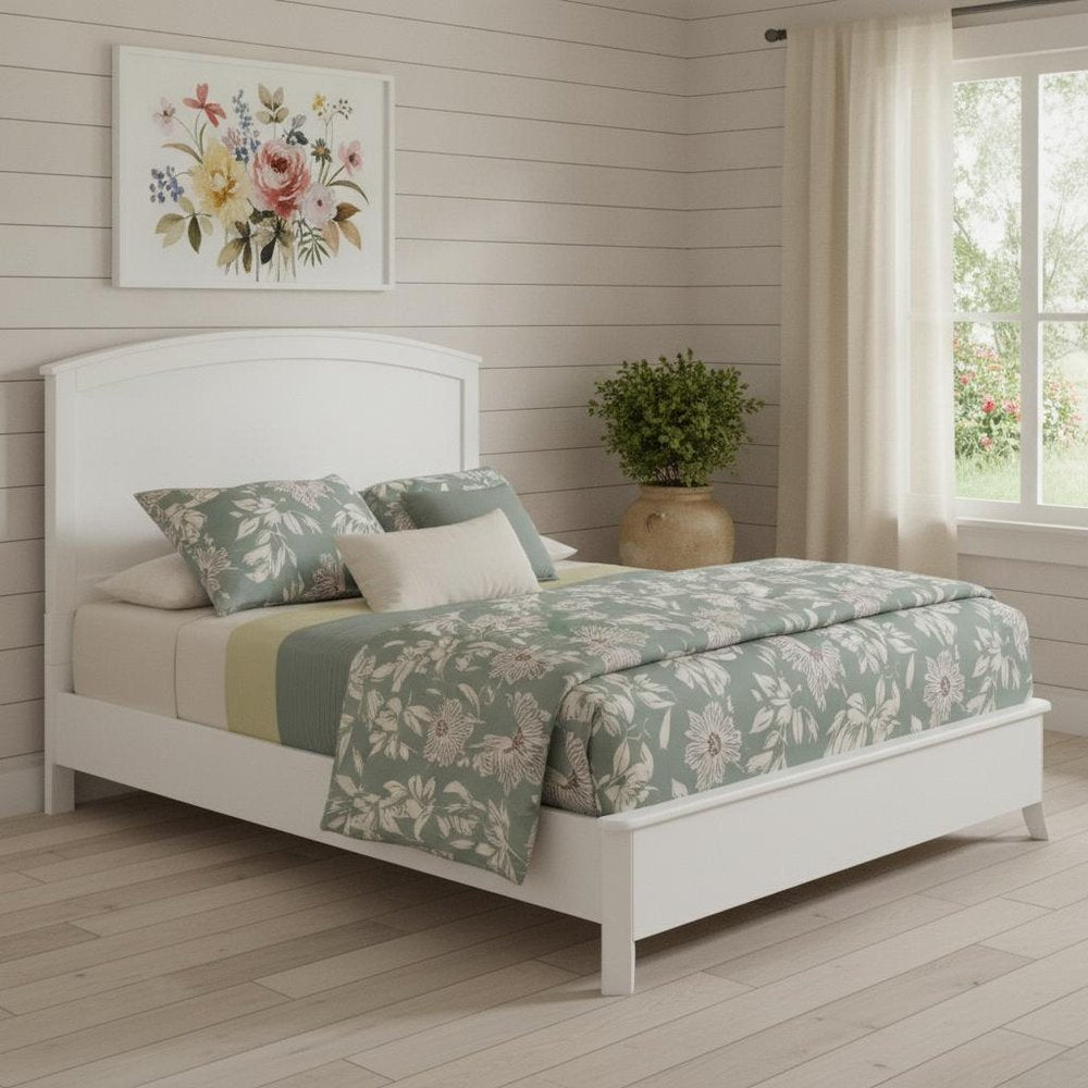 White Solid Wood King Bed Frame - 54" H x 86" W x 81" D