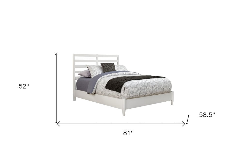 White Slat Back Solid Wood Full Bed Frame on a white background