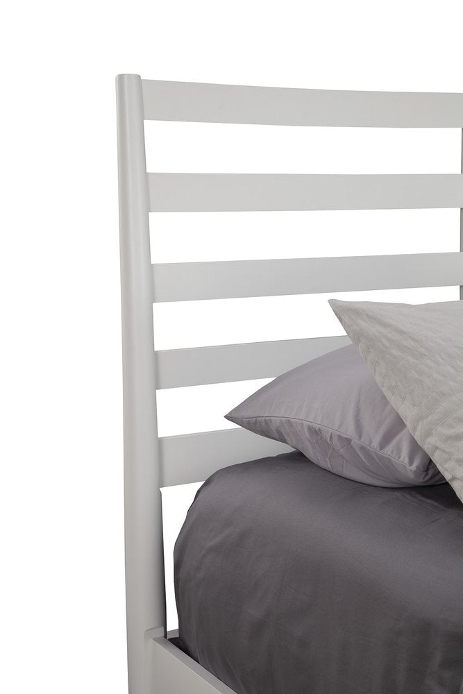 White Slat Back Solid Wood Full Bed Frame on a white background