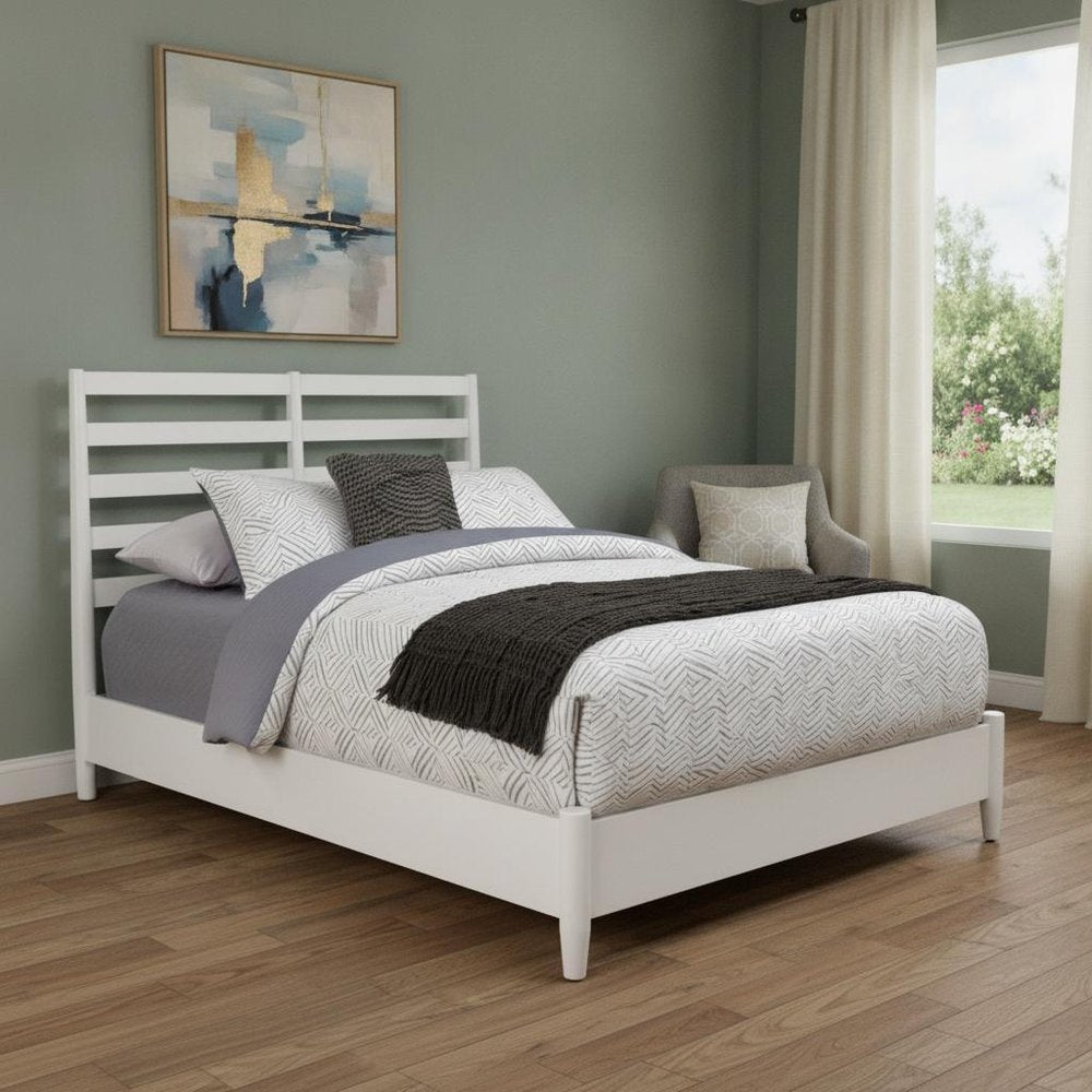 White Slat Back Solid Wood Full Bed Frame