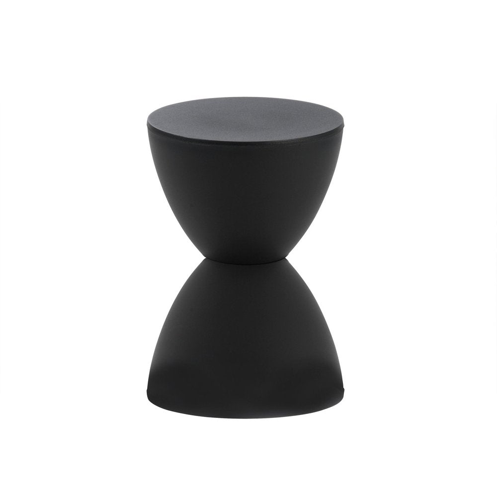 17" Black Heavy Duty Plastic Hourglass Outdoor Side Table. Outdoor table isolated on a plain white background, finished in black glass.