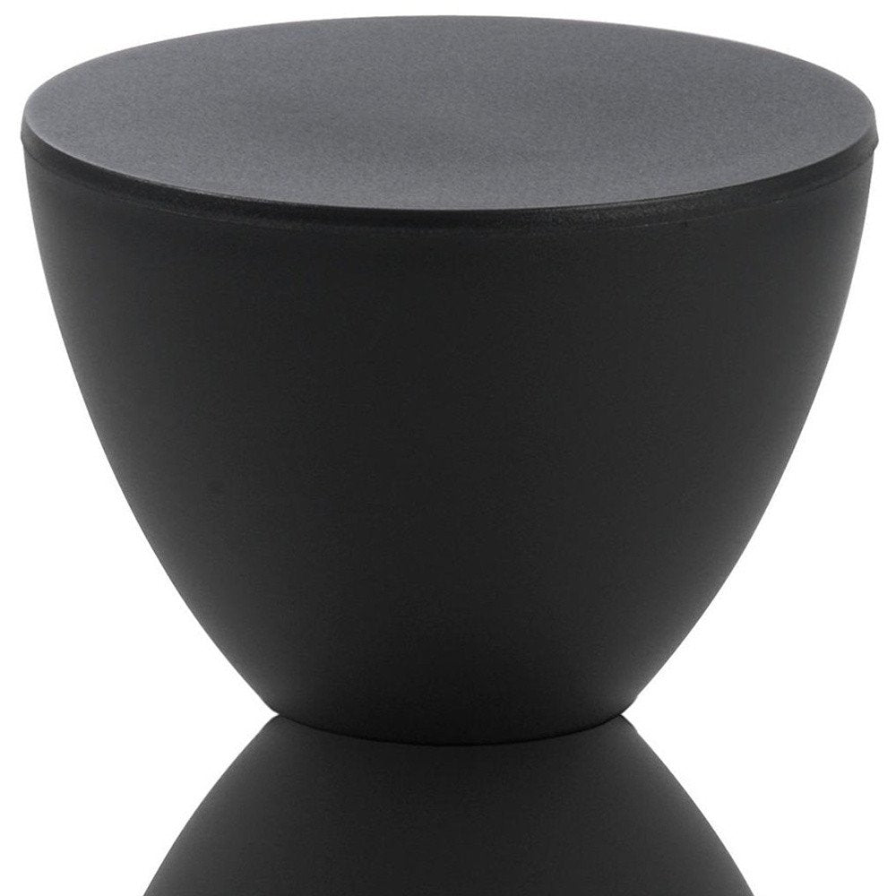 17" Black Heavy Duty Plastic Hourglass Outdoor Side Table. Outdoor table isolated on a plain white background, showing a black glass surface.