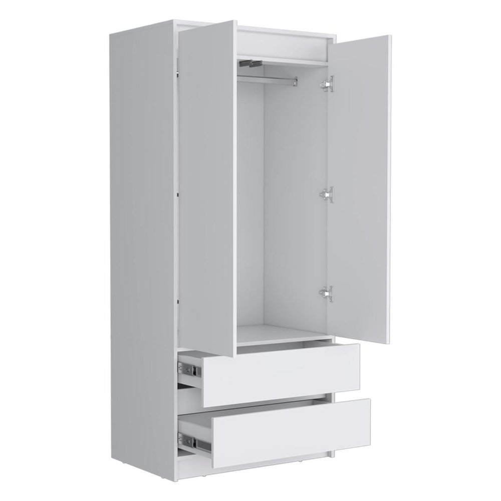71" White Wood Two Door Two Drawer Combo Dresser - 70.87" H x 31.50" W x 20.47" D