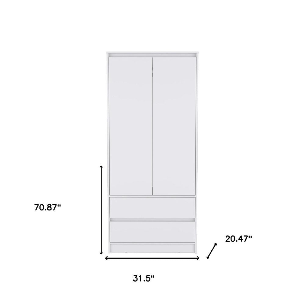 71" White Wood Two Door Two Drawer Combo Dresser - 70.87" H x 31.50" W x 20.47" D