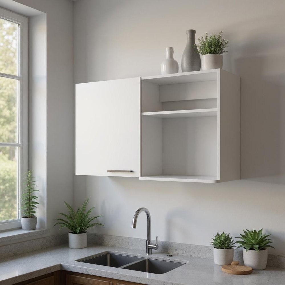 39" White Wood Wall Mounted Accent Cabinet With Single Door
