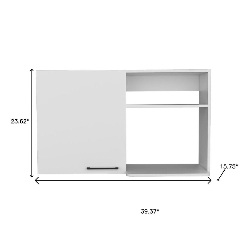 39" White Wood Wall Mounted Accent Cabinet With Single Door. Cabinet isolated on a plain white background, in a white wood finish.