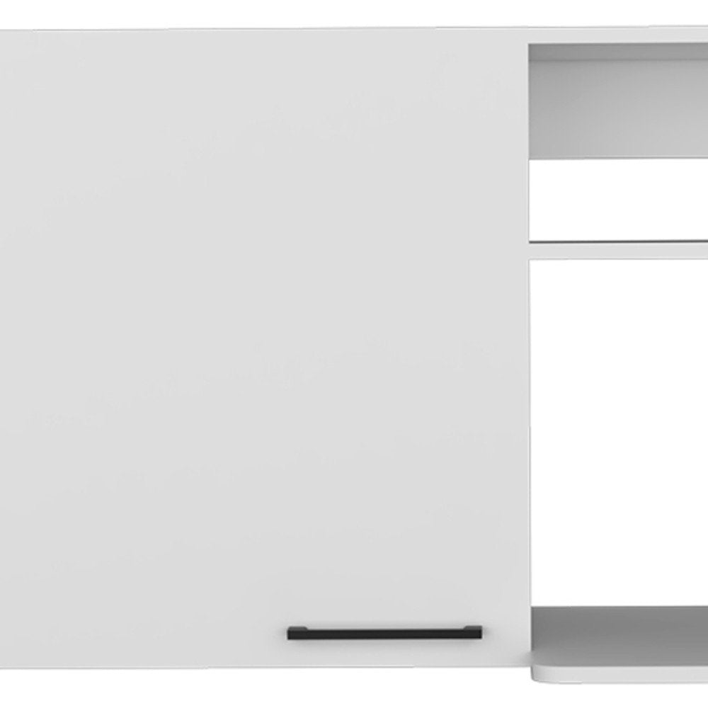 39" White Wood Wall Mounted Accent Cabinet With Single Door. Cabinet isolated on a plain white background, finished in white wood.