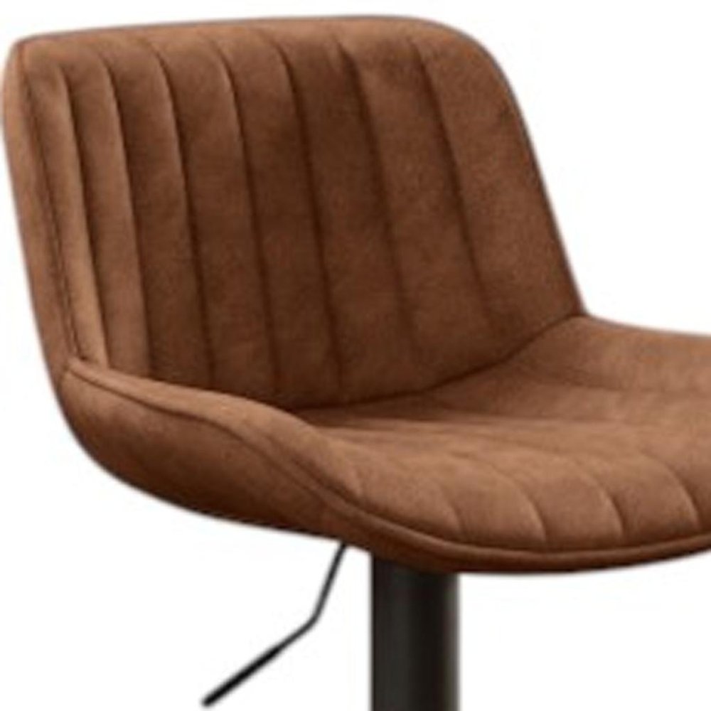 Set of Two Brown And Black Faux Leather And Steel Low Back Adjustable Height Swivel Bar Chairs on a white background
