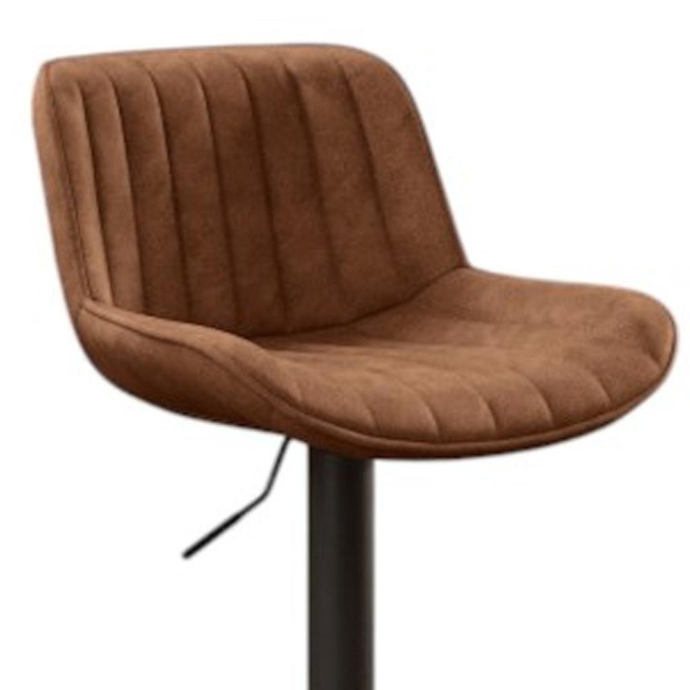 Set of Two Brown And Black Faux Leather And Steel Low Back Adjustable Height Swivel Bar Chairs on a white background