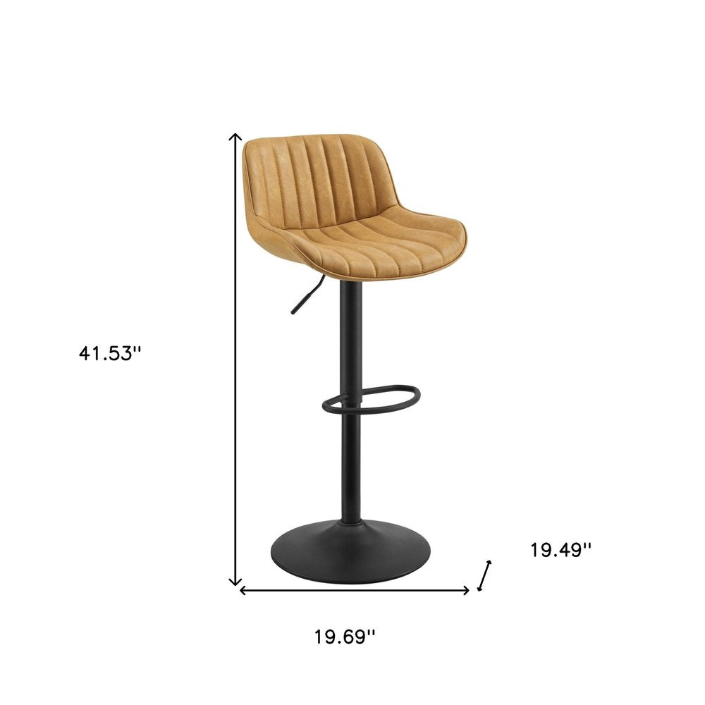 Set of Two 31" Brown And Black Faux Leather And Steel Swivel Low Back Adjustable Height Bar Chairs