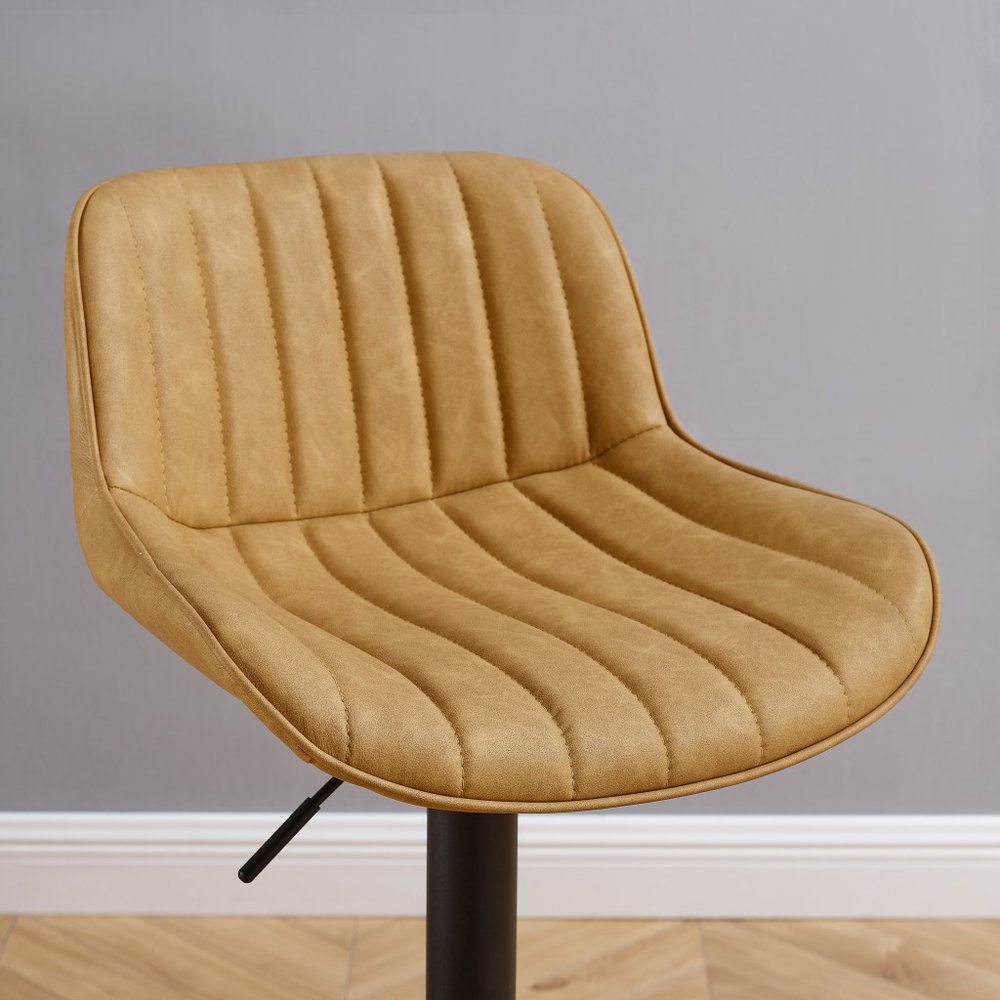 Set of Two Brown And Black Faux Leather And Steel Low Back Adjustable Height Swivel Bar Chairs