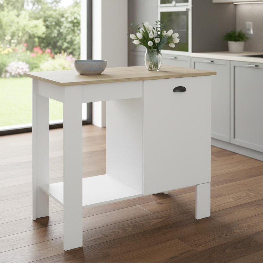 White and Natural 35" Kitchen Island With Storage in a home interior