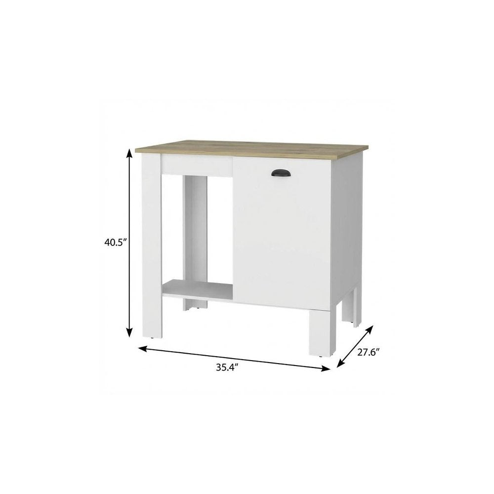 White and Natural 35" Kitchen Island With Storage on a white background
