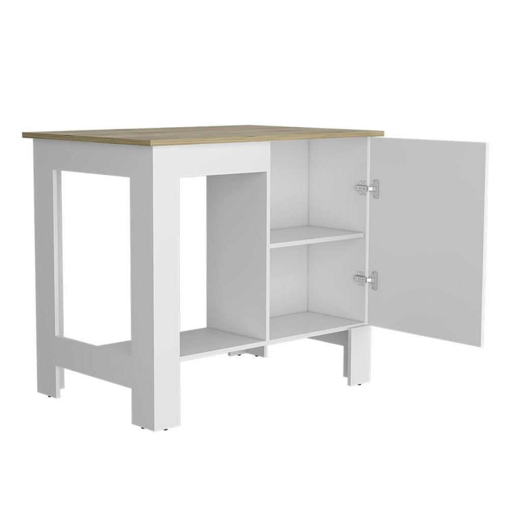 White and Natural 35" Kitchen Island With Storage on a white background