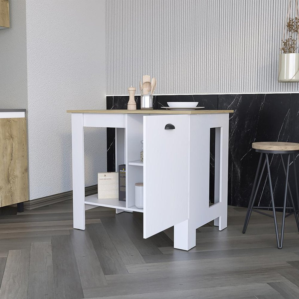 White and Natural 35" Kitchen Island With Storage in a home interior
