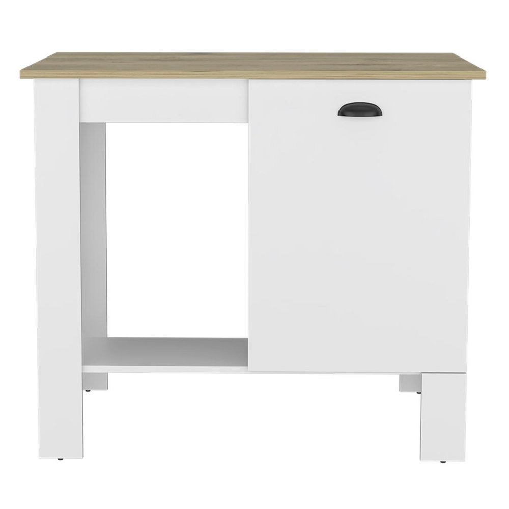 White and Natural 35" Kitchen Island With Storage on a white background