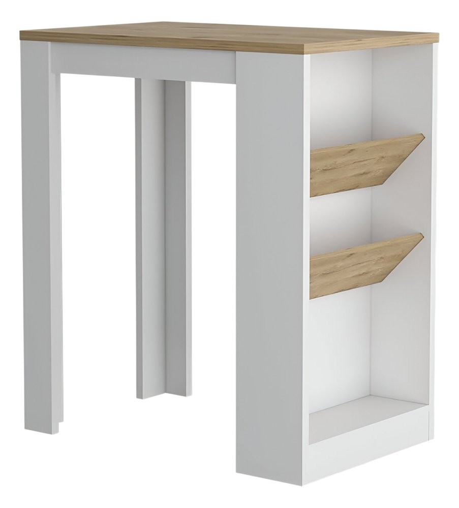 36" Natural and White Wood Kitchen Island With Storage. Kitchen cart isolated on a plain white background, in a white wood finish.