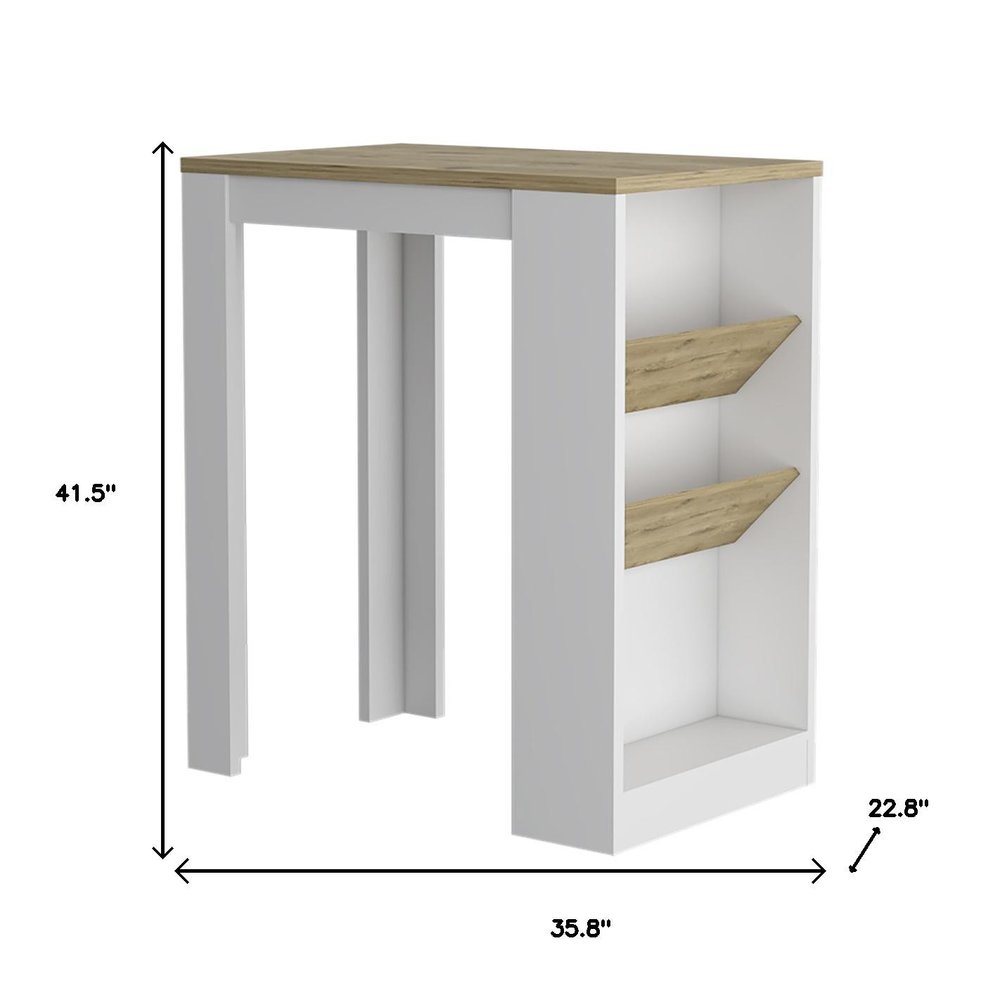 36" Natural and White Wood Kitchen Island With Storage. Kitchen cart isolated on a plain white background, showing a white wood surface.