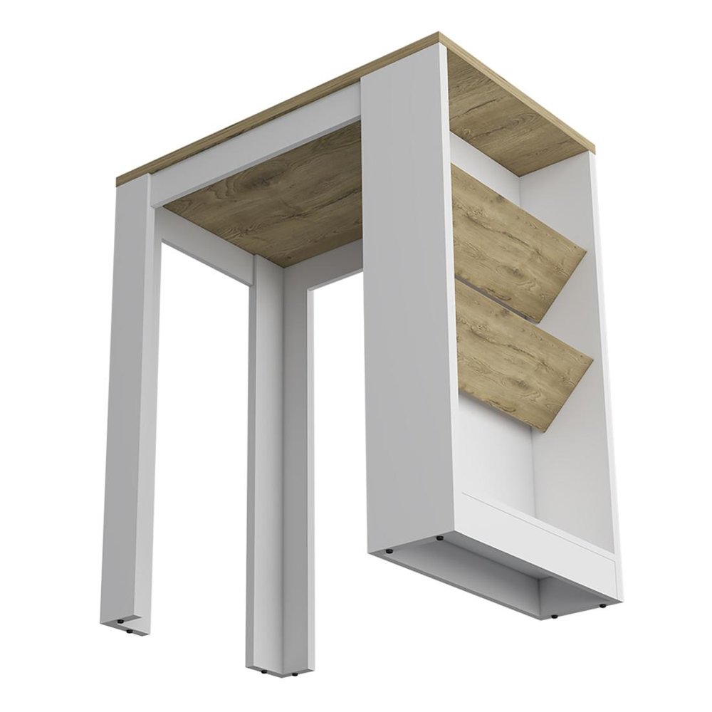 36" Natural and White Wood Kitchen Island With Storage. Kitchen cart isolated on a plain white background, finished in tan wood.