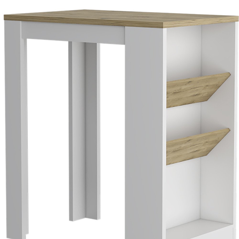 36" Natural and White Wood Kitchen Island With Storage. Kitchen cart isolated on a plain white background, finished in white wood.