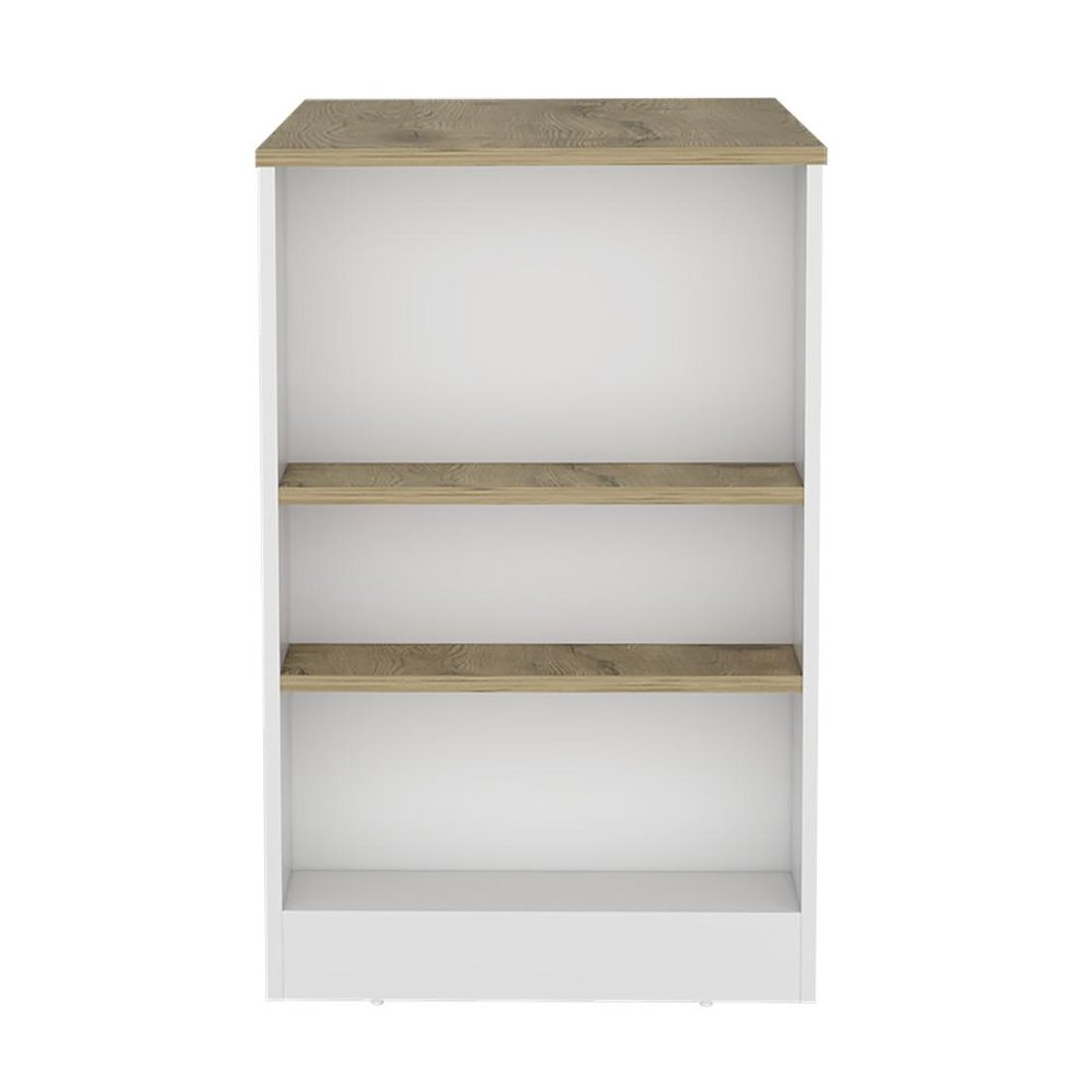 36" Oak and White Wood Kitchen Island With Storage