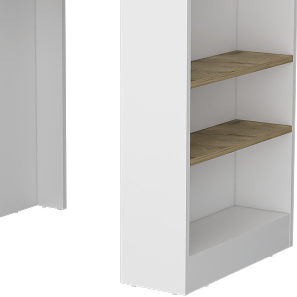36" Oak and White Wood Kitchen Island With Storage. Kitchen cart in beige wood.