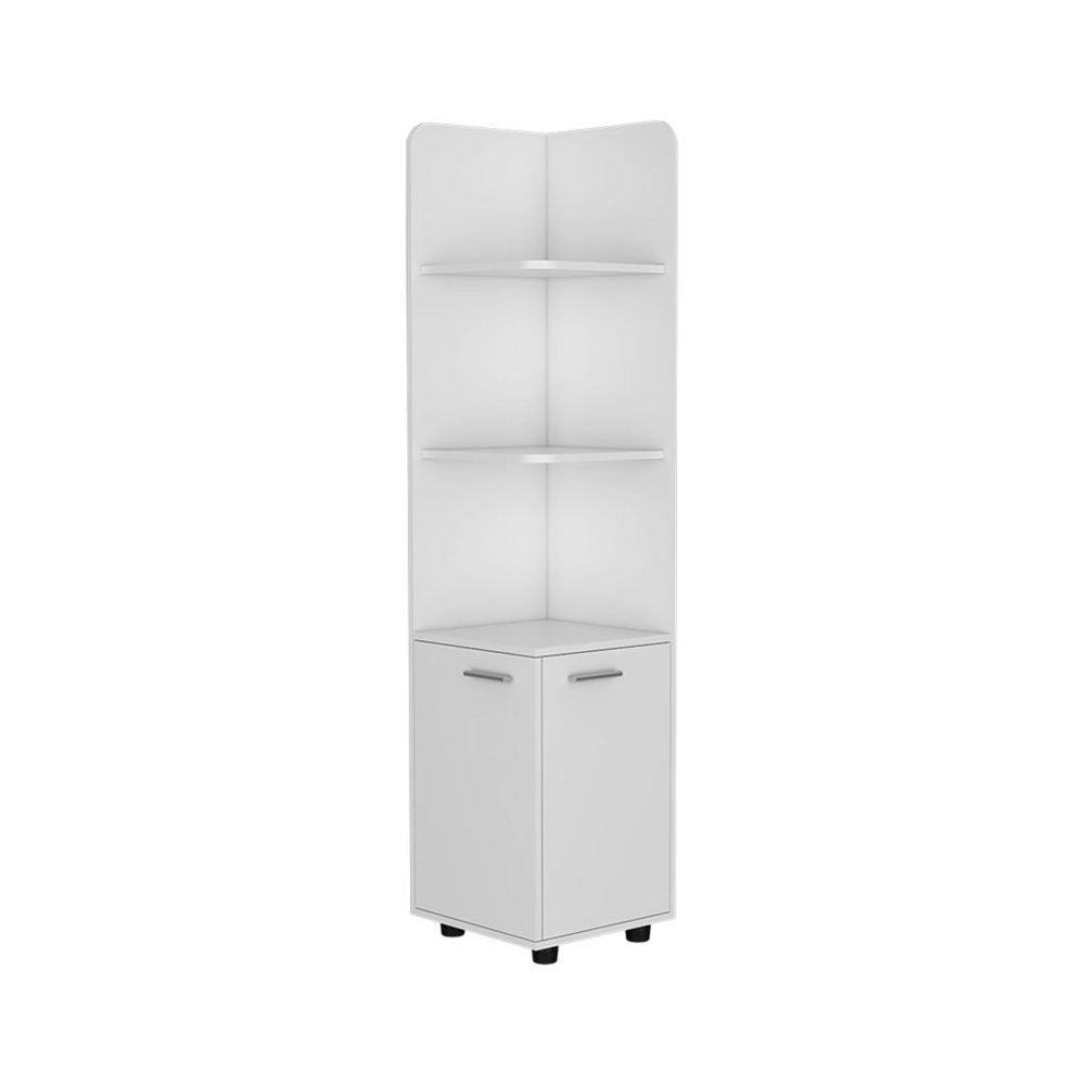 62" White Wood Corner Utility Cabinet With Two Doors