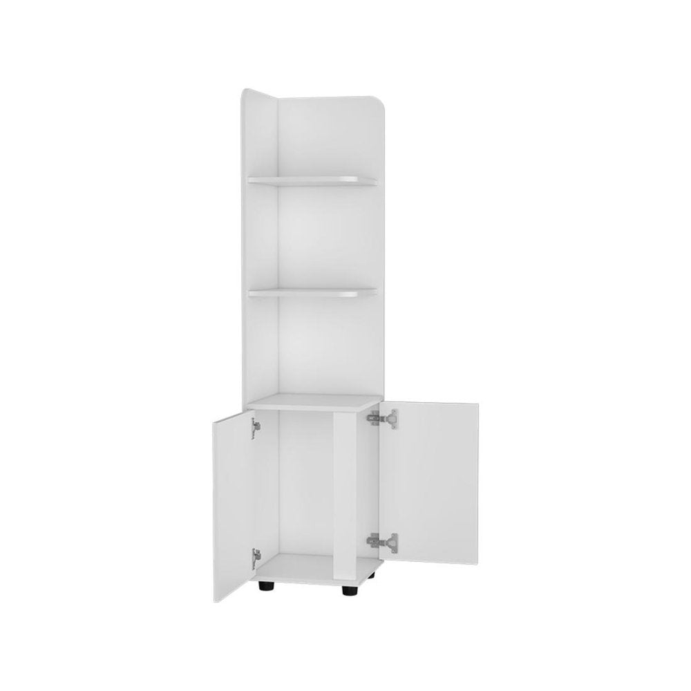 62" White Wood Corner Utility Cabinet With Two Doors
