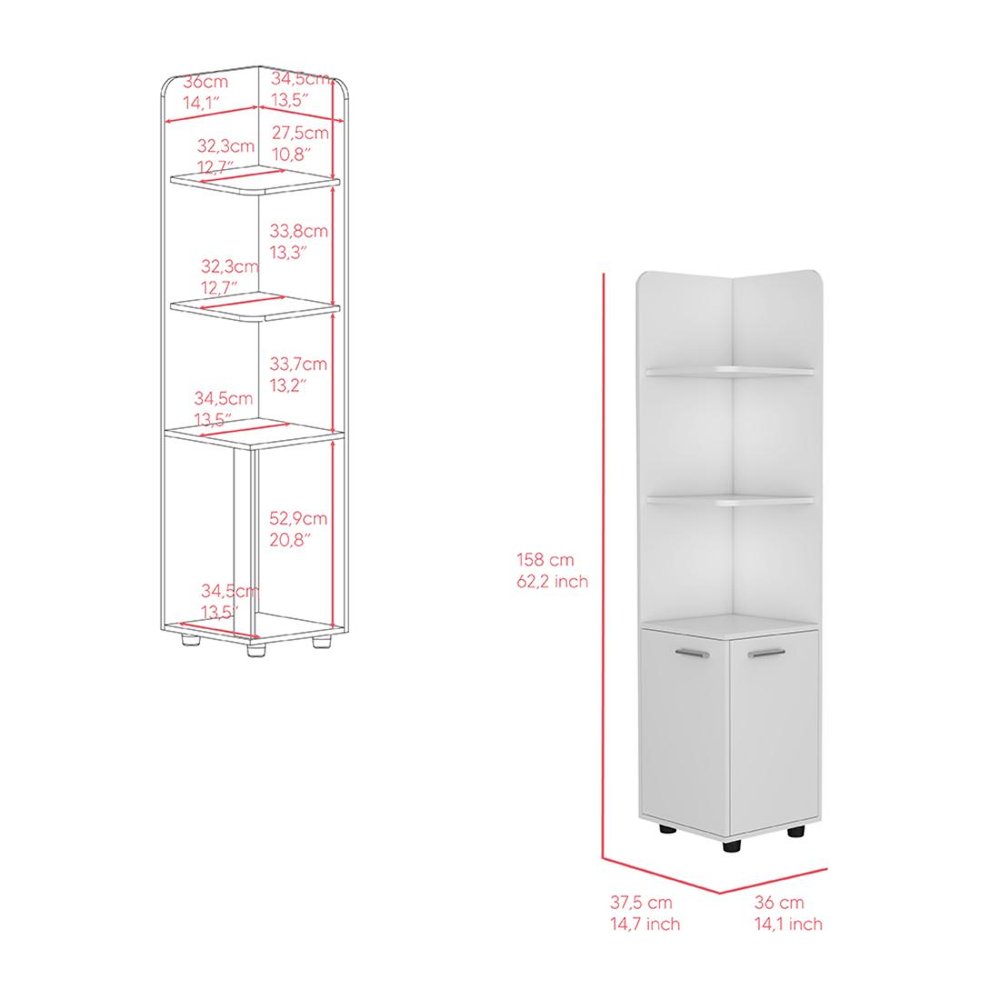 62" White Wood Corner Utility Cabinet With Two Doors