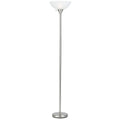 70" Nickel Metal Torchiere Floor Lamp With White Glass Dome Shade