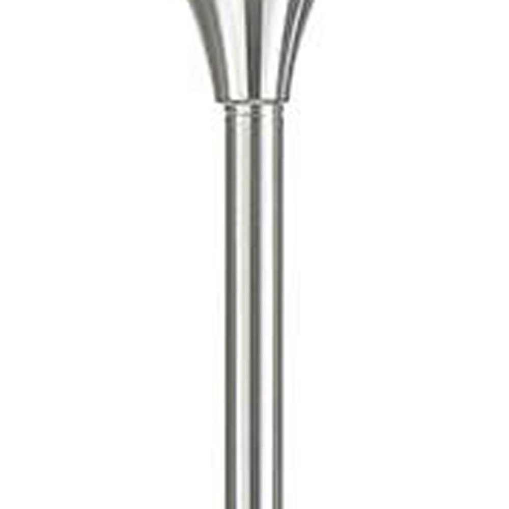70" Nickel Metal Torchiere Floor Lamp With White Glass Dome Shade on a white background
