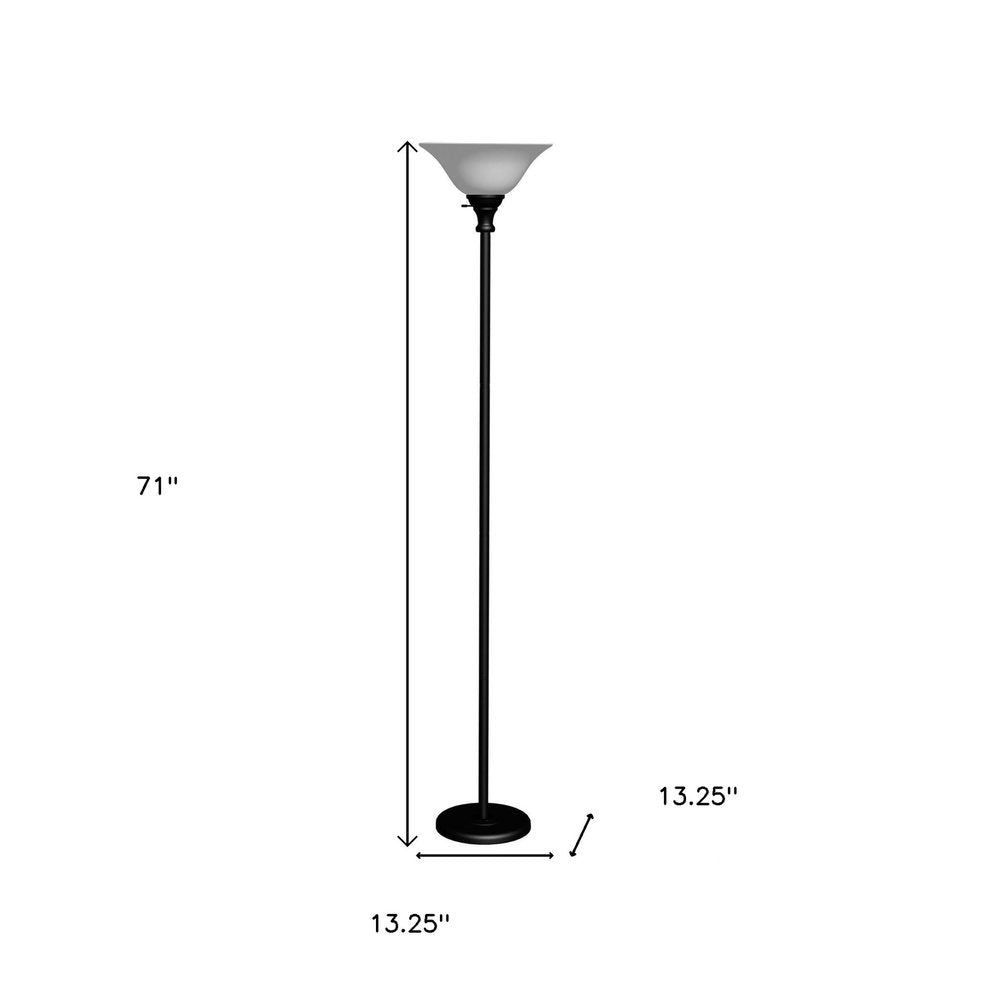 71" Black Torchiere Floor Lamp With Black Glass Dome Shade on a white background