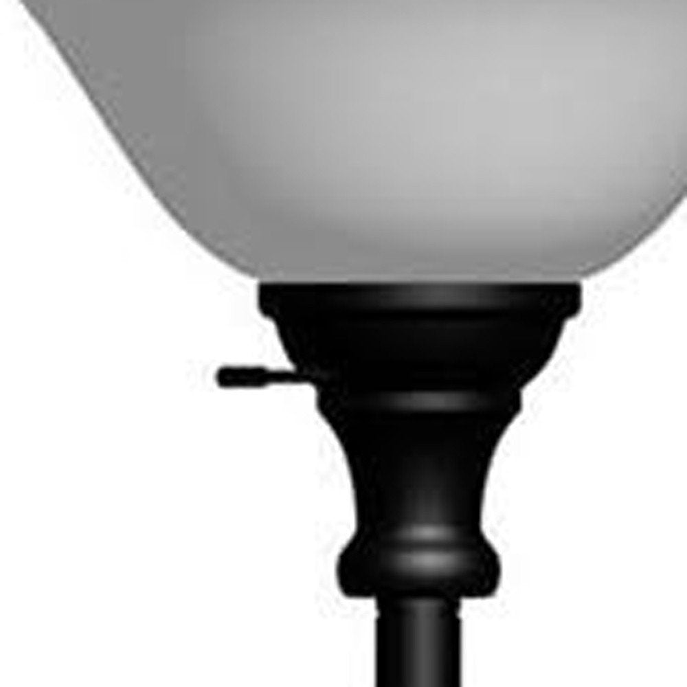 71" Black Torchiere Floor Lamp With Black Glass Dome Shade on a white background