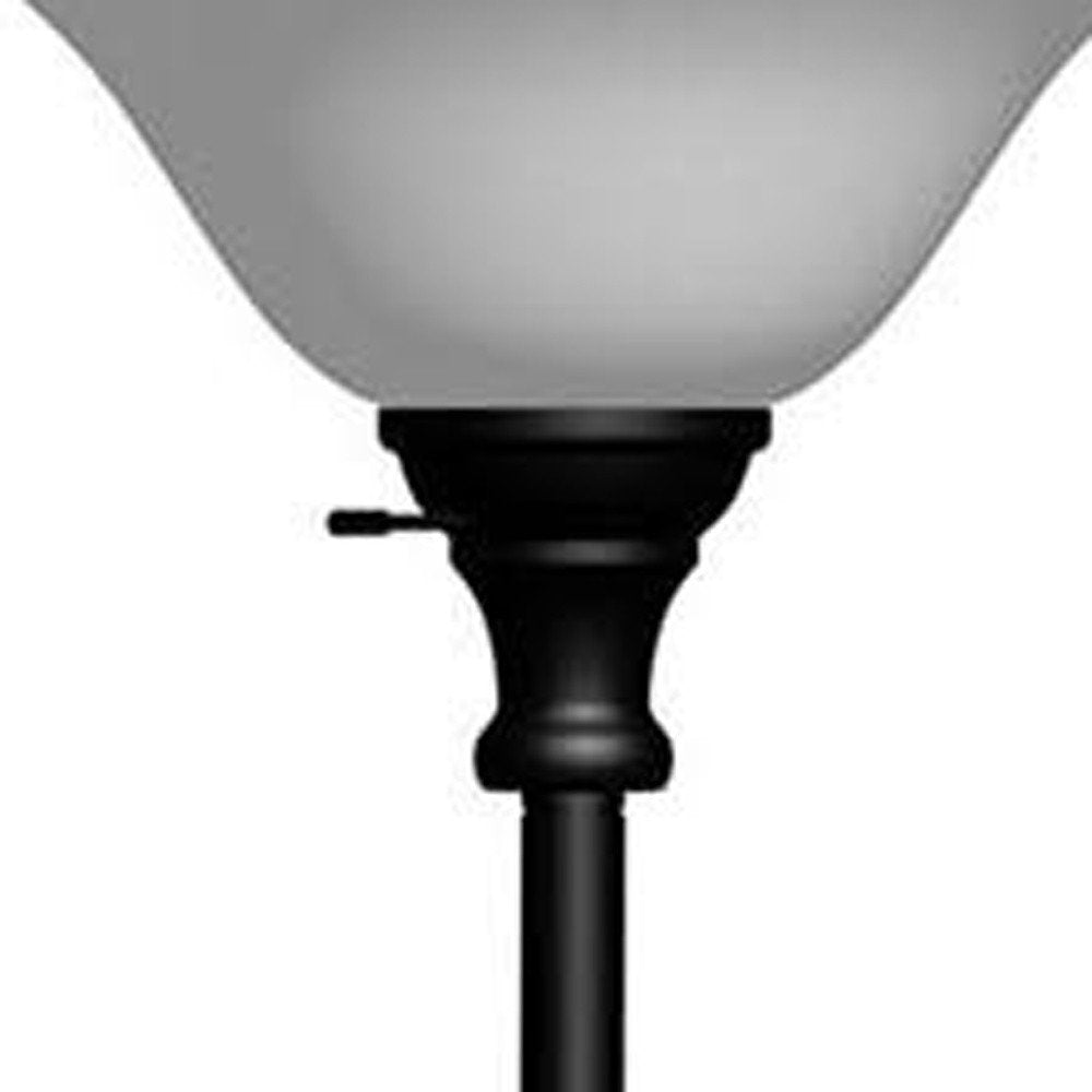 71" Black Torchiere Floor Lamp With Black Glass Dome Shade on a white background