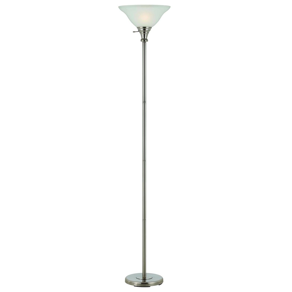 71" Nickel Torchiere Floor Lamp With Clear Frosted Glass Dome Shade on a white background