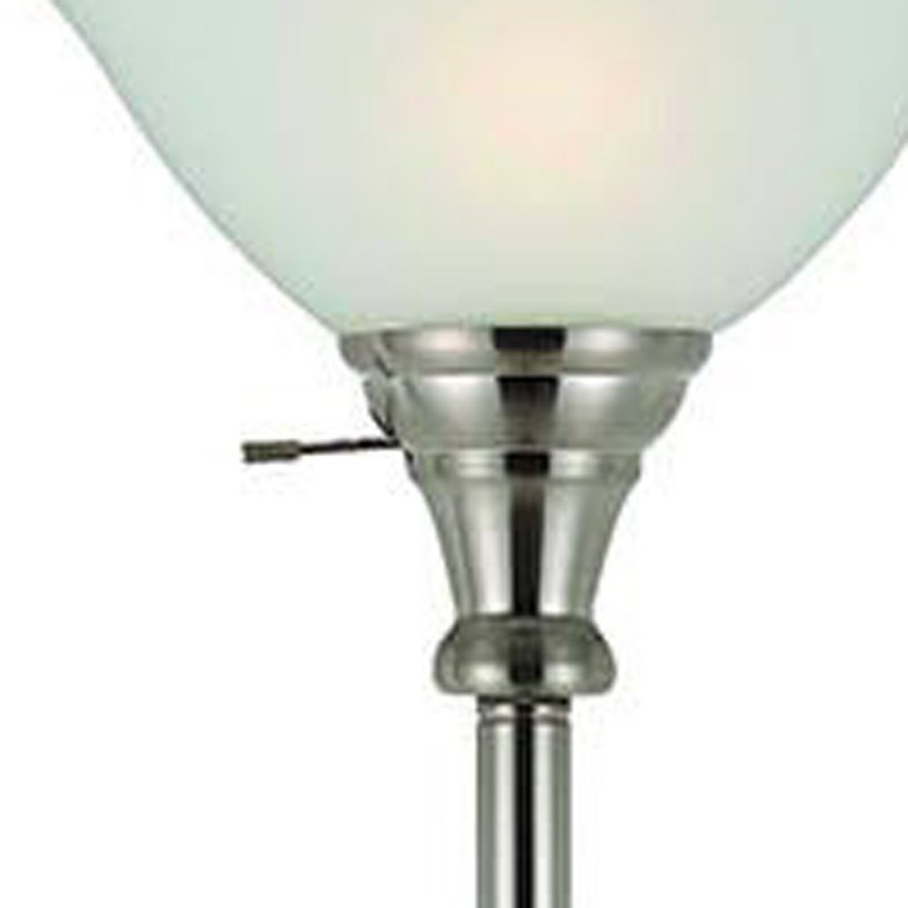 71" Nickel Torchiere Floor Lamp With Clear Frosted Glass Dome Shade on a white background