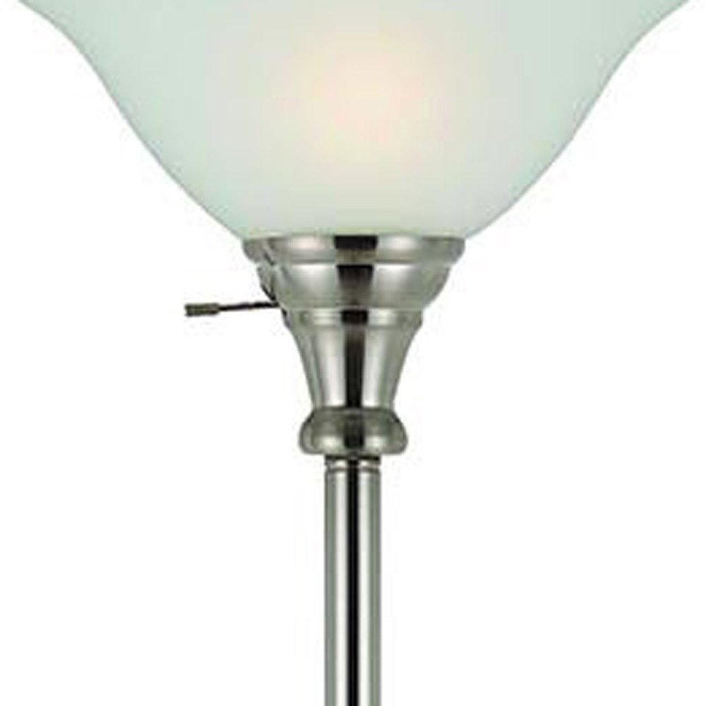 71" Nickel Torchiere Floor Lamp With Clear Frosted Glass Dome Shade on a white background