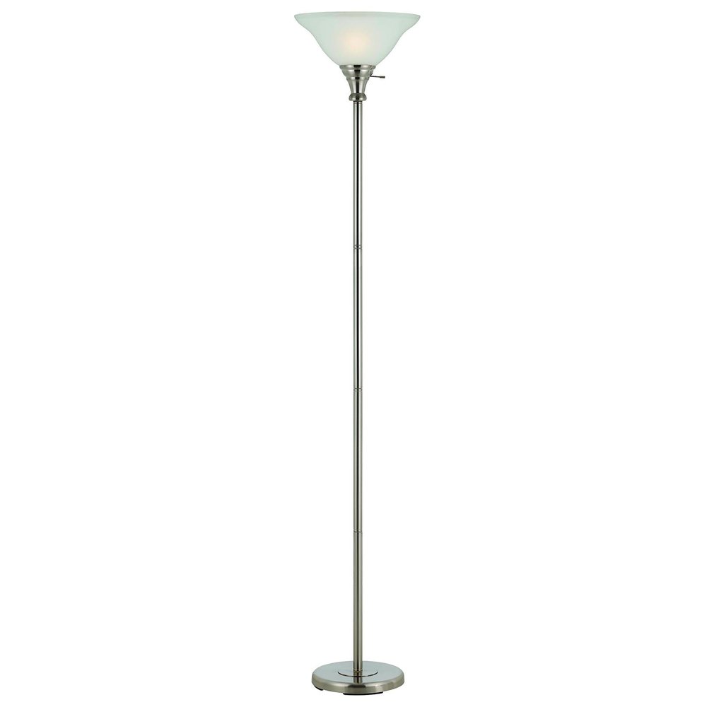 71" Nickel Torchiere Floor Lamp With Clear Frosted Glass Dome Shade on a white background