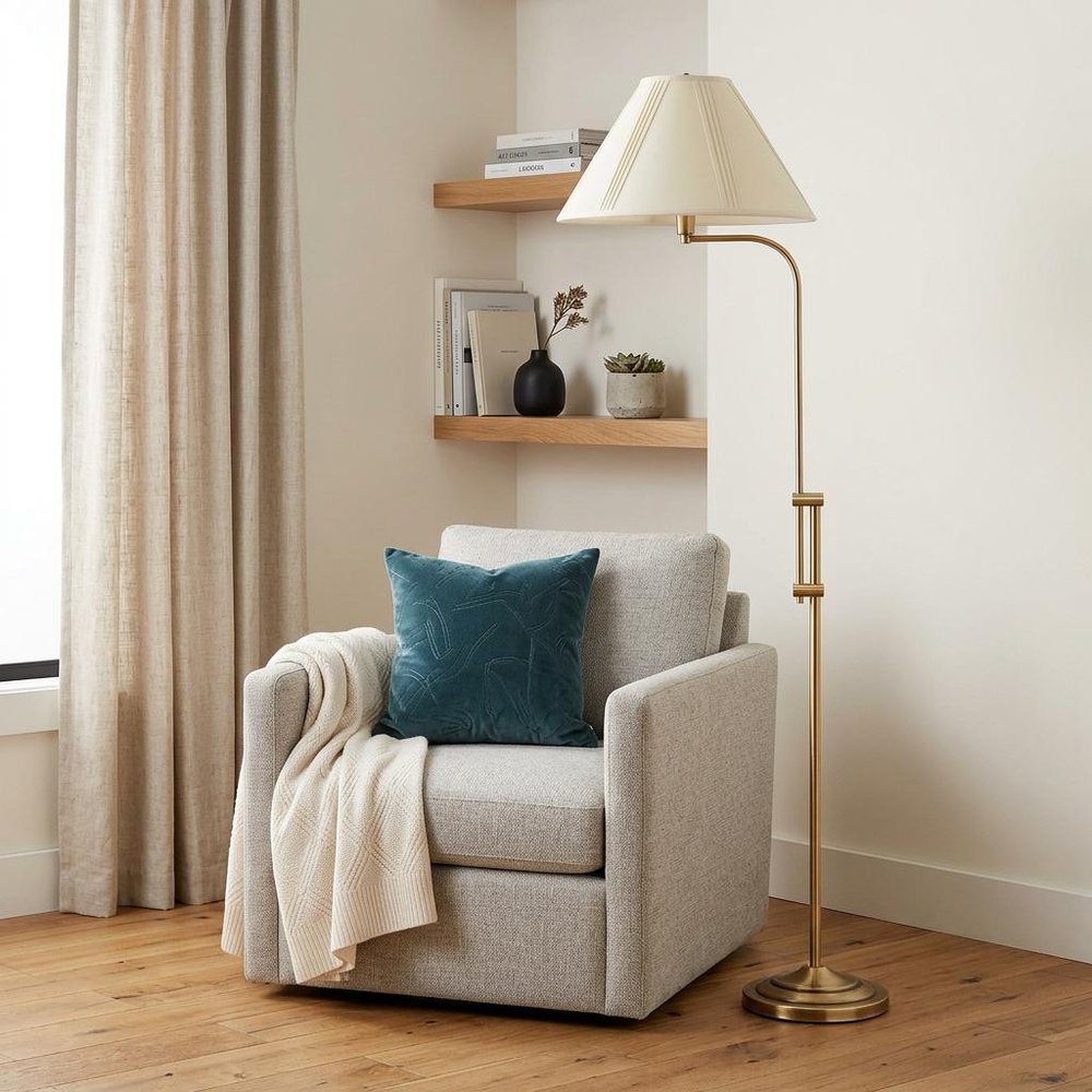 68" Bronze Adjustable Traditional Shaped Floor Lamp With Beige Empire Shade