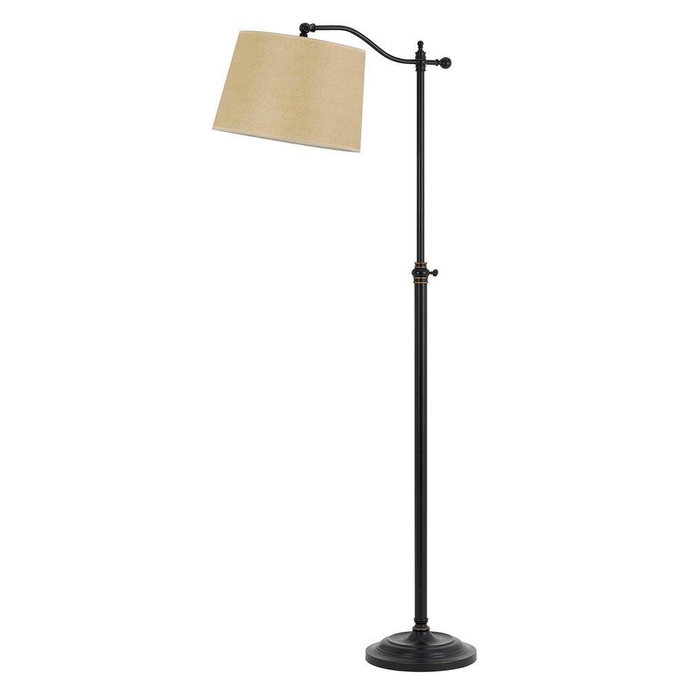 63" Bronze Metal Adjustable Floor Lamp With Tan Paper Square Shade. Floor lamp isolated on a plain white background, showing a metal surface.
