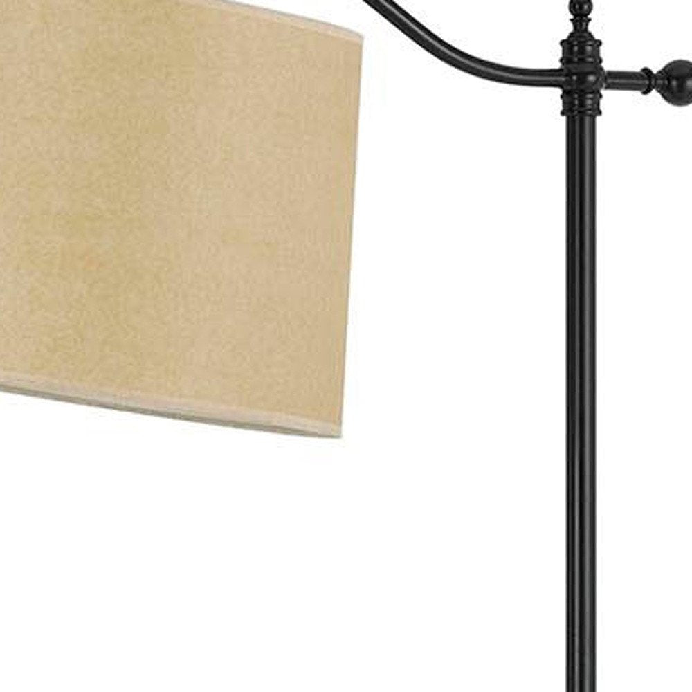 63" Bronze Metal Adjustable Floor Lamp With Tan Paper Square Shade. Floor lamp isolated on a plain white background, showing a metal surface.