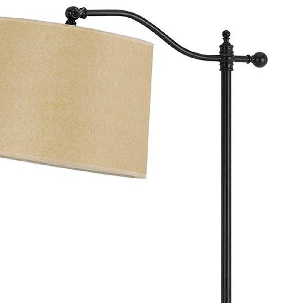 63" Bronze Metal Adjustable Floor Lamp With Tan Paper Square Shade. Floor lamp isolated on a plain white background, showing a metal surface.