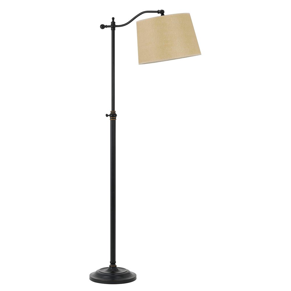 63" Bronze Metal Adjustable Floor Lamp With Tan Paper Square Shade. Floor lamp isolated on a plain white background, showing a metal surface.