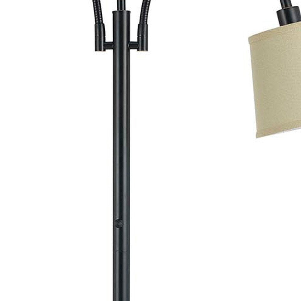 65" Bronze Two Light Traditional Shaped Floor Lamp With Tan Square Shade. Floor lamp isolated on a plain white background, finished in bronze metal.