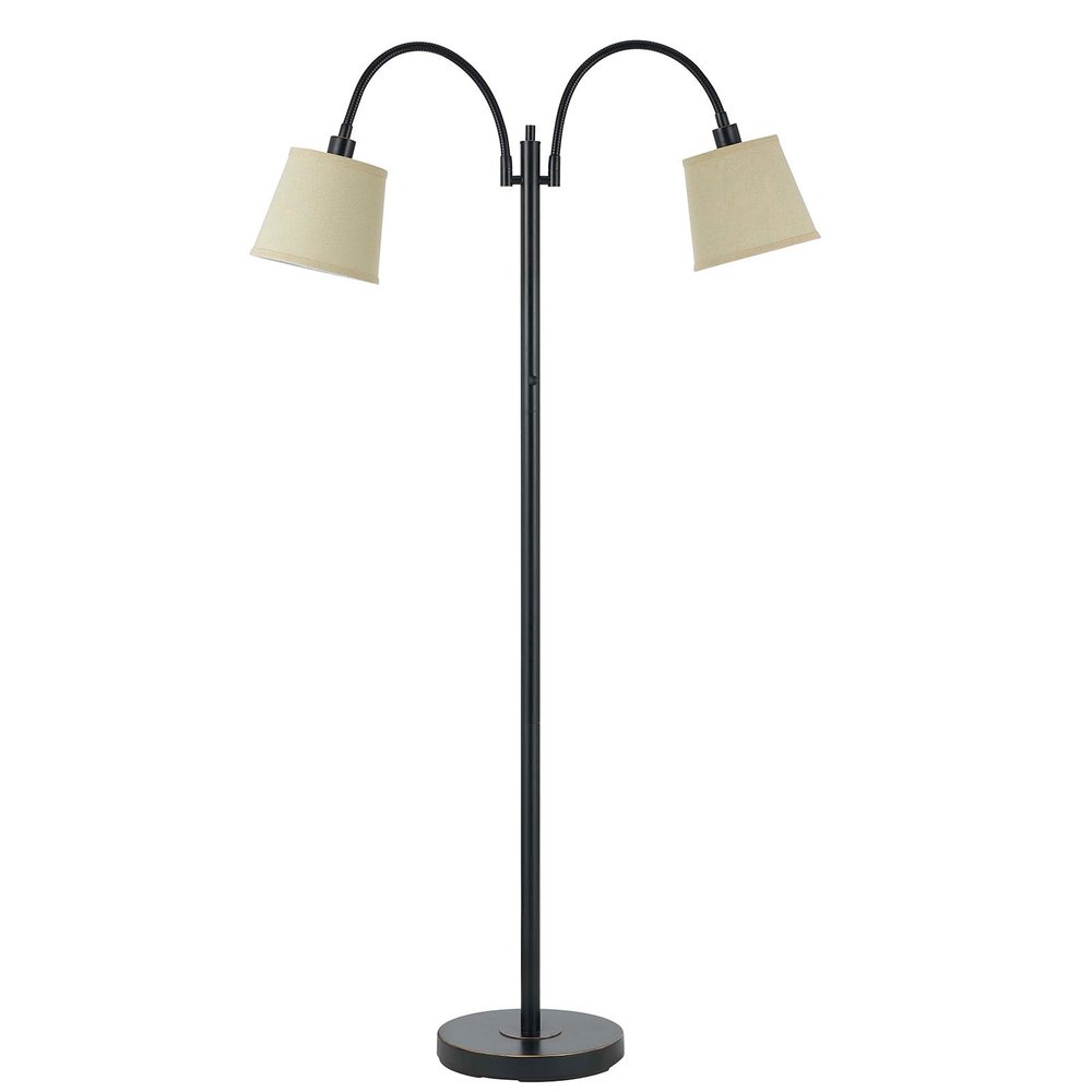 65" Bronze Two Light Traditional Shaped Floor Lamp With Tan Square Shade