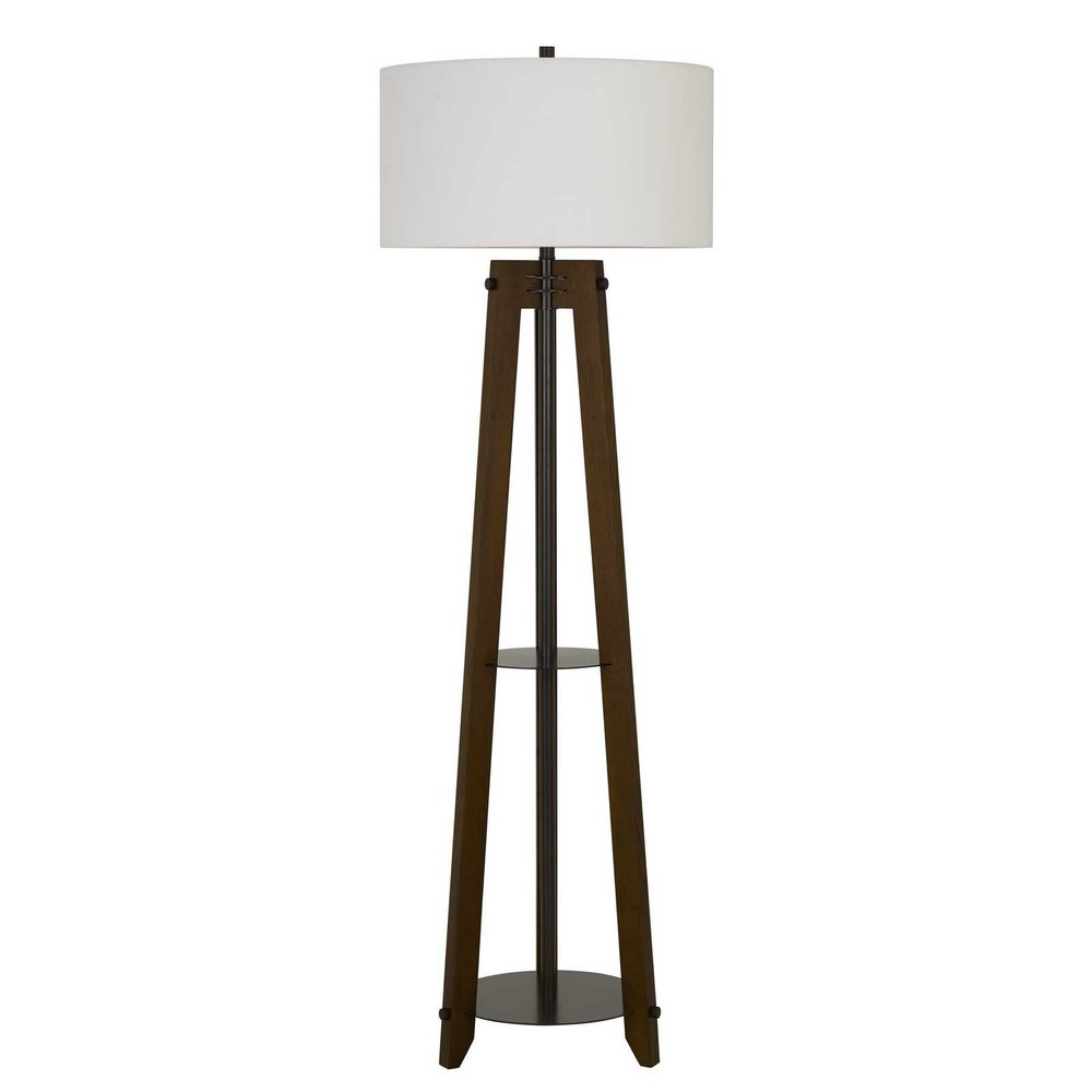 65" Brown Tripod Floor Lamp With White Rectangular Shade. Floor lamp isolated on a plain white background, showing a white metal surface.