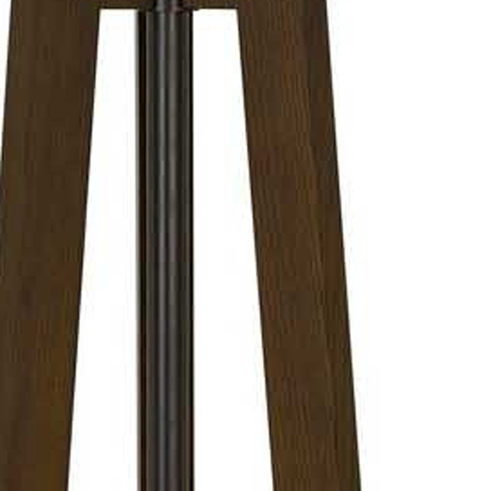 65" Brown Tripod Floor Lamp With White Rectangular Shade. Floor lamp isolated on a plain white background, in a brown metal finish.