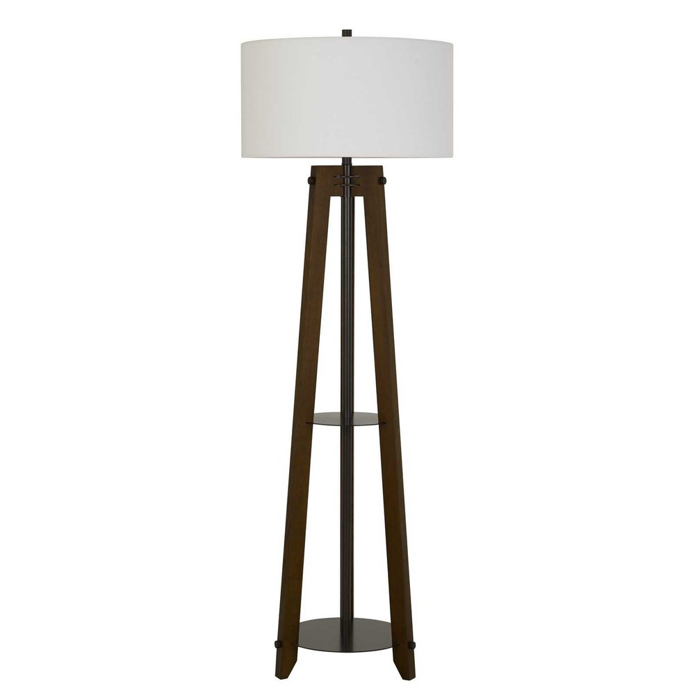 65" Brown Tripod Floor Lamp With White Rectangular Shade. Floor lamp isolated on a plain white background, in a white metal finish.