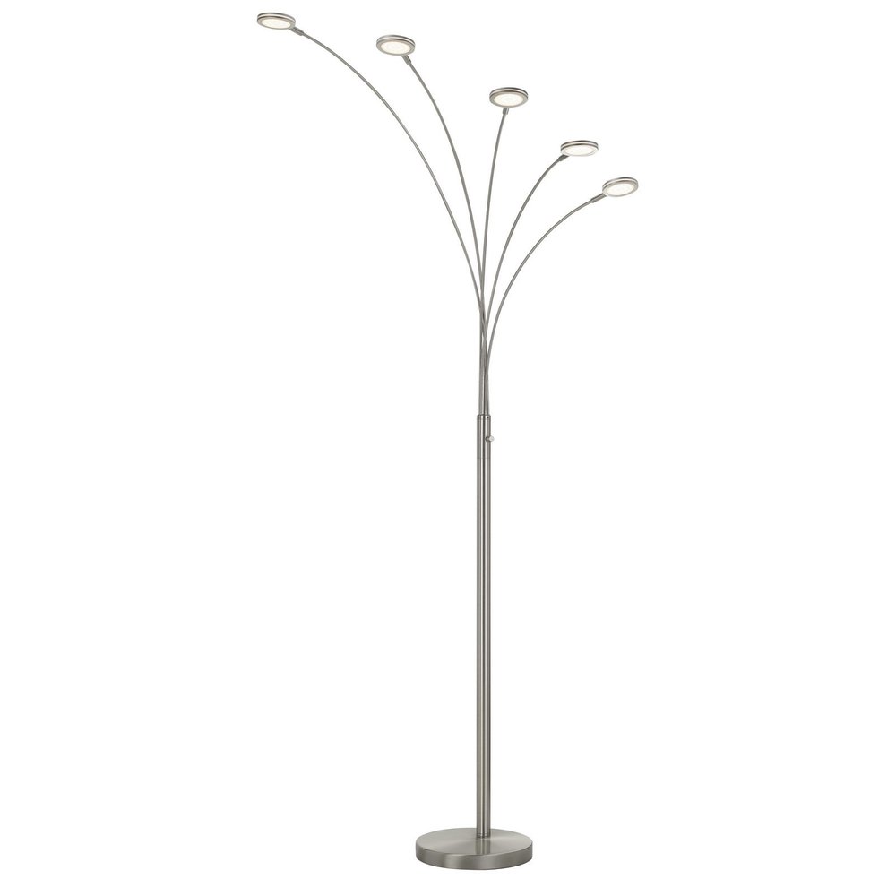 72" Nickel Five Light Led Arc Floor Lamp on a white background